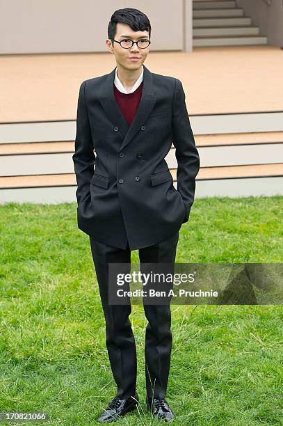 Khalil Fong sighted arriving at the Burberry Prorsum catwalk presentatin during London Collections:MEN SS14 on June 18, 2013 in London, England.
