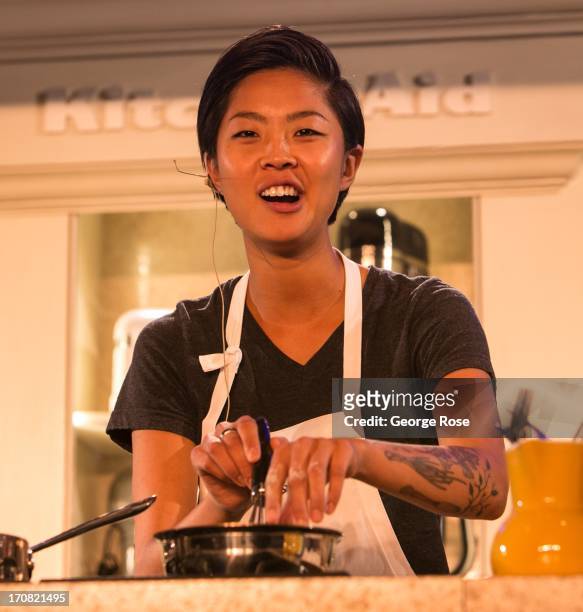 Bravo TV's Top Chef Season 10 winner, Kristen Kish, conducts a cooking demonstration on June 14 in Aspen, Colorado. The 31st Annual Food & Wine...