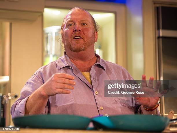 Celebrity chef Mario Batali conducts a lively cooking demonstration on June 14 in Aspen, Colorado. The 31st Annual Food & Wine Classic brings...