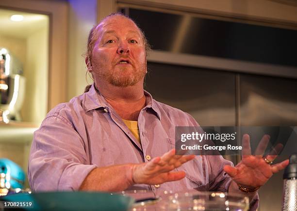 Celebrity chef Mario Batali conducts a lively cooking demonstration on June 14 in Aspen, Colorado. The 31st Annual Food & Wine Classic brings...