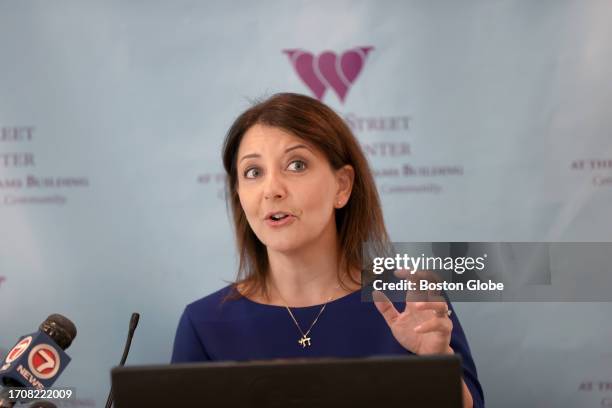 Boston, MA Dr. Mandy Cohen, Director of the CDC, speaks at a press conference at the Whittier Street Health Center.