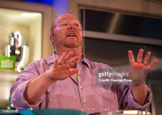 Celebrity chef Mario Batali conducts a lively cooking demonstration on June 14 in Aspen, Colorado. The 31st Annual Food & Wine Classic brings...