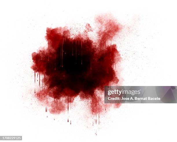 textures of an explosion with red liquid drops sliding on a white background. - horror texture stock pictures, royalty-free photos & images