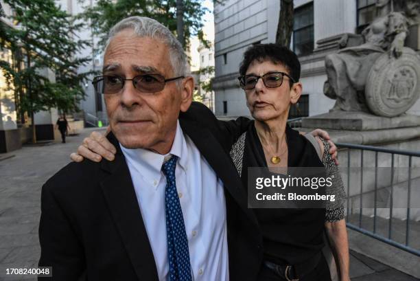 Barbara Fried and Allan Joseph Bankman, parents of FTX Co-Founder Sam Bankman-Fried, arrive at court in New York, US, on Thursday, Oct. 5, 2023....