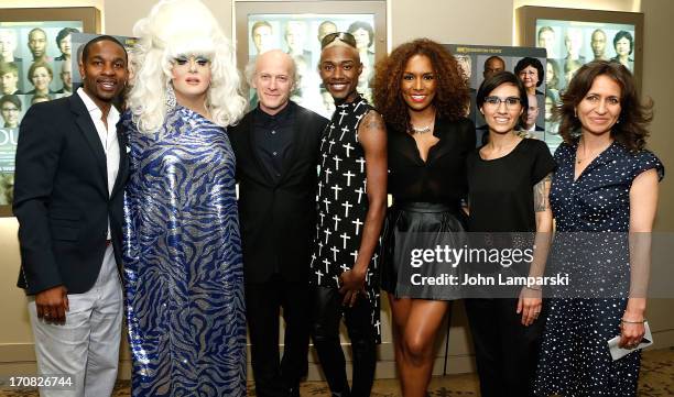 Wade Davis, Lady Bunny, Timothy Greenfield-Sanders, Twiggy Pucci Garcon, Janet Mock, Waznia Zundon and Lisa Heller attends "The Out List" New York...