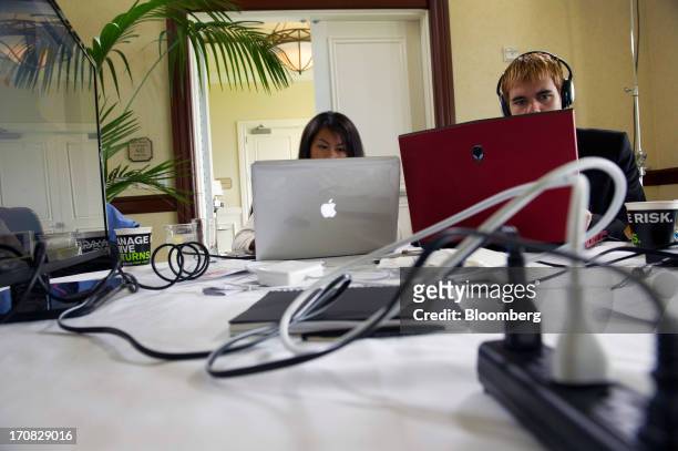 Berkeley students Sabrina Atienza, left, and George Ramonov compete in a hack-a-thon during the Bloomberg Next Big Thing summit in Half Moon Bay,...