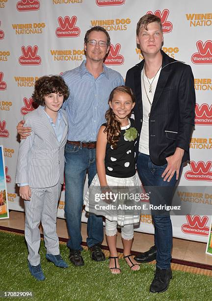 Actors Julian Feder, Jason London, Caitlin Carmichael and Ausitn Anderson arrive to the Premiere of "Wiener Dog Nationals" at Pacific Theatre at The...