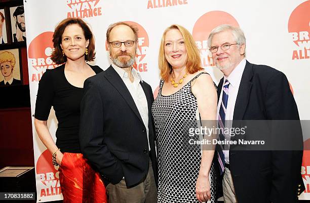Actress Sigourney Weaver, David Hyde Pierce, Kristine Nielsen and Christopher Durang attend The 3rd Annual Off Broadway Alliance Awards Reception at...