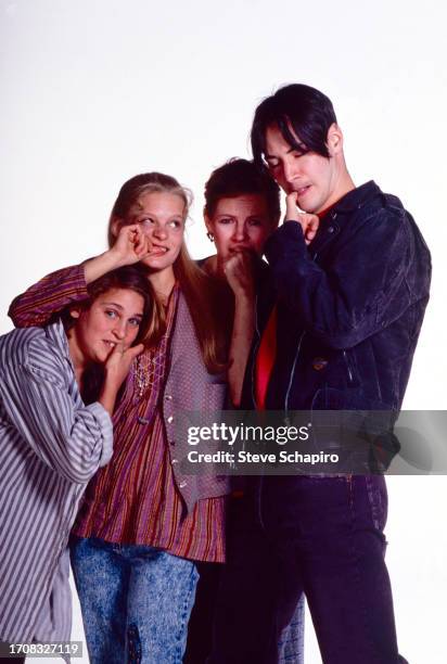 Publicity portrait of, from left, American actors Joaquin Phoenix, Martha Plimpton, & Dianne Wiest and Canadian actor Keanu Reeves, all with their...