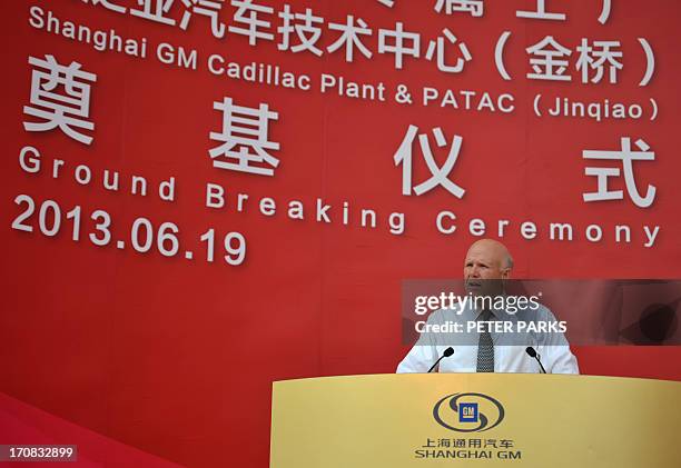 General Motors chairman and CEO Dan Akerson speaks at a ceremony in Shanghai on June 19, 2013. US auto giant General Motors on June 19 broke ground...