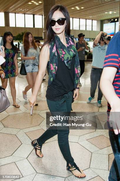 Kwon Yu-Ri of South Korean girl group Girls' Generation is seen on departure at Gimpo International Airport on June 19, 2013 in Seoul, South Korea.