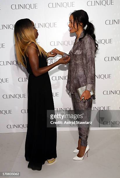Estelle and Selita Ebanks attend Dramatically Different Party Hosted By Clinique at 620 Loft & Garden on June 18, 2013 in New York City.