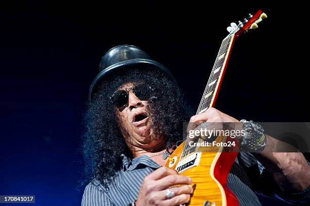 Guns n Roses guitarist Slash during the Kings of Chaos concert on June 16, 2013 in Sun City, South Africa. Kings of Chaos performed in Sun City on...