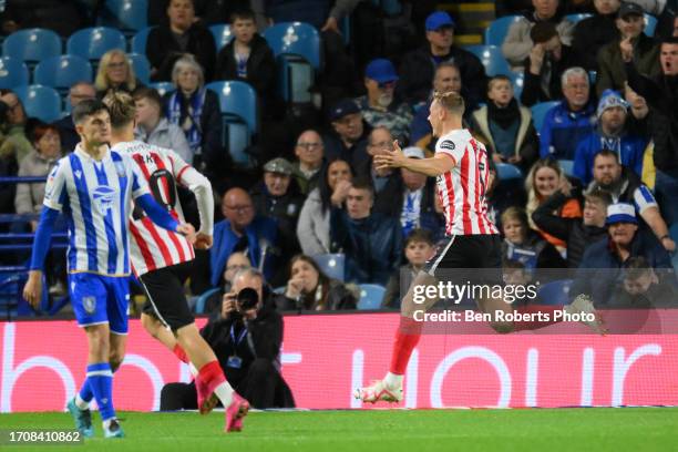 Daniel Ballard of Sunderland celebrates his goal to make it 0-1 during the Sky Bet Championship match between Sheffield Wednesday and Sunderland at...