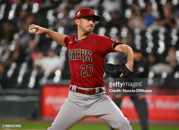 Zach Davies of the Arizona Diamondbacks throws a pitch against the Chicago White Sox at Guaranteed Rate Field on September 26, 2023 in Chicago,...