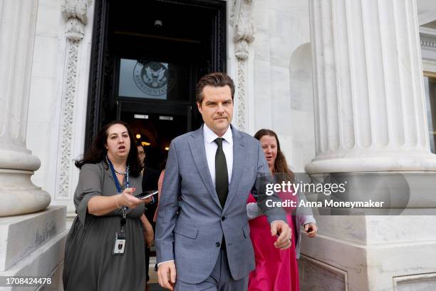 Rep. Matt Gaetz departs from the U.S. Capitol Building on September 29, 2023 in Washington, DC. The House of Representatives failed to pass a...