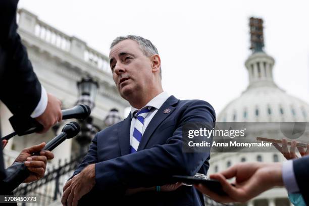 Rep. Brian Fitzpatrick speaks to reporters outside of the U.S. Capitol Building on September 29, 2023 in Washington, DC. The House of Representatives...
