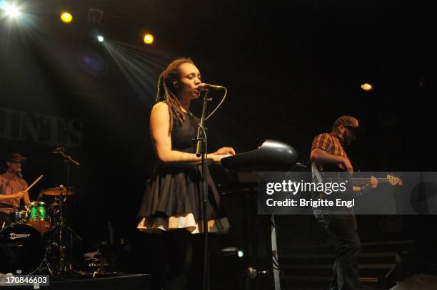 Jamie Kyriakides, Marcia Richards and Jonathan Doyle of The Skints perform on stage at KOKO on May 22, 2013 in London, England.