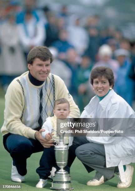 Nick Faldo of Great Britain with his wife Gill and daughter Natalie after winning the British Open Golf Tournament held at the Muirfield Golf Links...