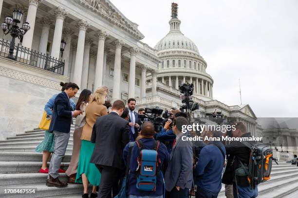 Rep. Mike Lawler speaks to reporters outside of the U.S. Capitol Building on September 29, 2023 in Washington, DC. The House of Representatives...