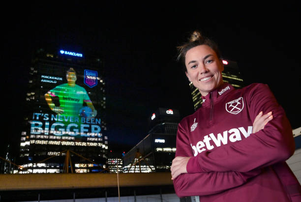 GBR: WSL Players Projected Onto Barclays Global Headquarters to Celebrate Barclays Women's Super League Start of Season