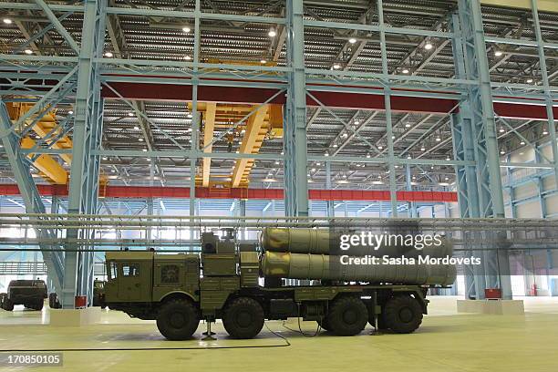 New Surface-to-air missile complex Vityaz, also known as MASM of MRADS, is on display at the Obukhov state plant during Russian President Vladmir...