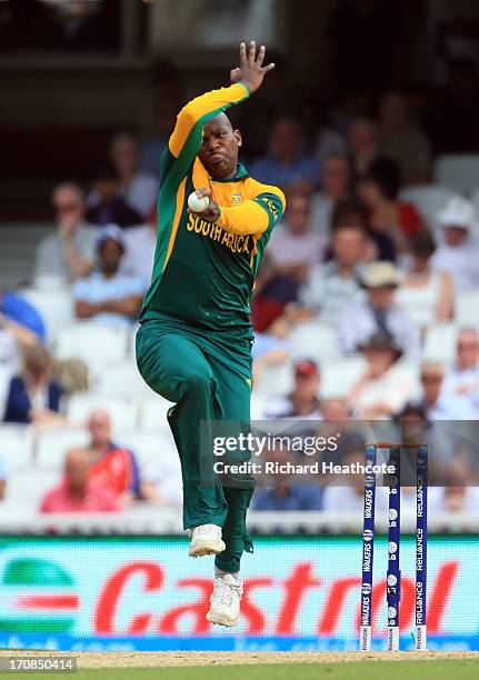 Lonwabo Tsotsobe of South Africa bowls during the ICC Champions Trophy Semi Final match between England and South Africa at The Oval on June 19, 2013...