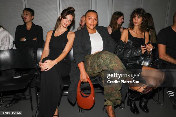Emily Ratajkowski, Paloma Elsesser and Mica Argañaraz attend the Coperni Womenswear Spring/Summer 2024 show as part of Paris Fashion Week on...