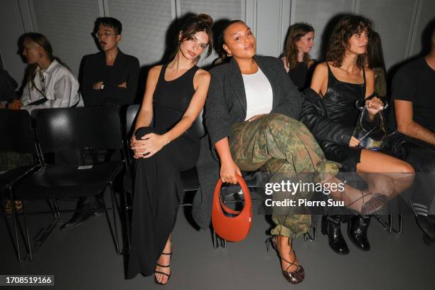 Emily Ratajkowski, Paloma Elsesser and Mica Argañaraz attend the Coperni Womenswear Spring/Summer 2024 show as part of Paris Fashion Week on...