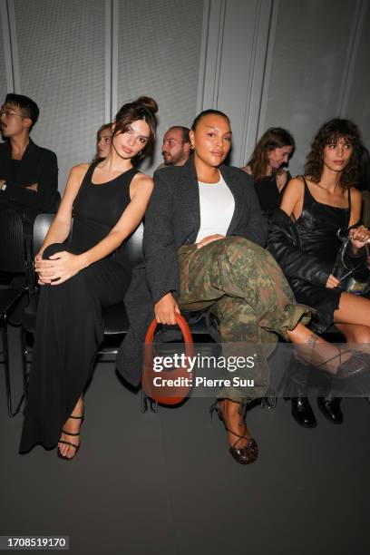 Emily Ratajkowski, Paloma Elsesser and Mica Argañaraz attend the Coperni Womenswear Spring/Summer 2024 show as part of Paris Fashion Week on...