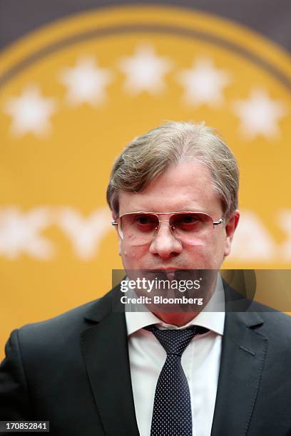 Vitaly Saveliev, chief executive officer of OAO Aeroflot, attends an awards ceremony on the second day of the Paris Air Show in Paris, France, on...