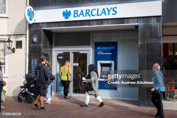 Barclays Bank branch on the 5th of October 2023 in Ashford, United Kingdom. Barclays Bank is a British multinational banking and financial services...