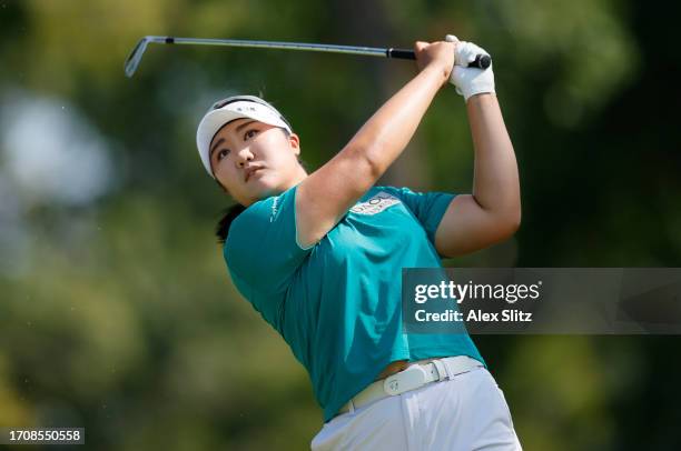 Hae Ran Ryu of South Korea plays her shot from the third tee during the first round of the Walmart NW Arkansas Championship presented by P&G at...