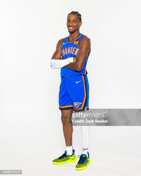 Shai Gilgeous-Alexander of the Oklahoma City Thunder poses for a portrait during 2023-24 NBA Media Day on October 2, 2023 at the Oklahoma City...