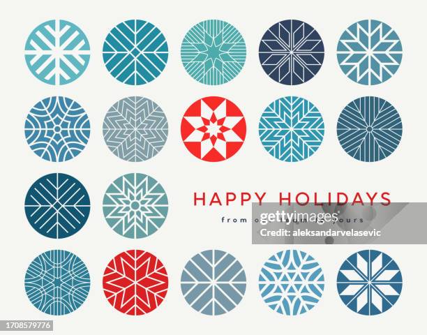 holiday christmas card with abstract snowflakes - snowflake computer icon symbol stock illustrations