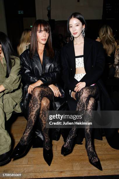 Eve Angeli and guest attend the Alessandra Rich Womenswear Spring/Summer 2024 show as part of Paris Fashion Week on September 29, 2023 in Paris,...