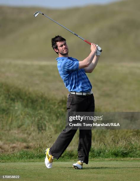 Aaron Kearney of Castlerock tees off from the 16th Tee during the second round of matchplay during the third day of The Amateur Championships at...