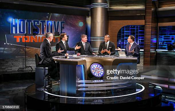 Ron MacLean, P.J. Stock, Glenn Healy, Kevin Weekes and Elliotte Friedman, on set during the rehearsal as CBC gives us a behind-the-scenes look at...