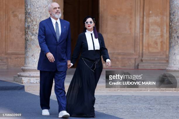 Albanian Prime Minister Edi Rama and his wife Linda Rama arrive at the Carlos V palace, for a visit of the Alhambra, during the European Political...