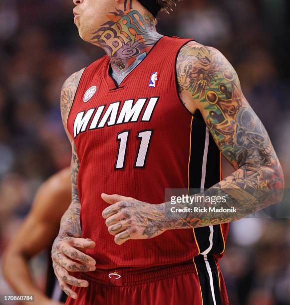 Chris Andersen, is knows as "the birdman" for all his tattoos. Raptors lost 108-91 during NBA action between Miami Heat and Toronto Raptors at the...