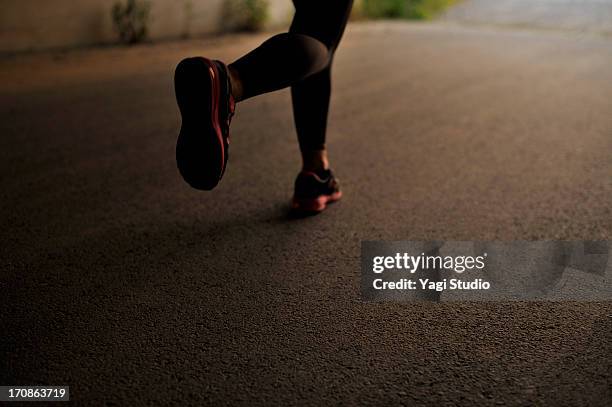 silhouette of female feet to the jogging - feet stock pictures, royalty-free photos & images