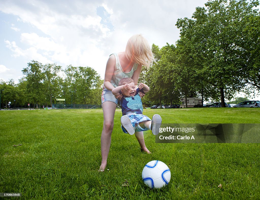 Mom playing with son