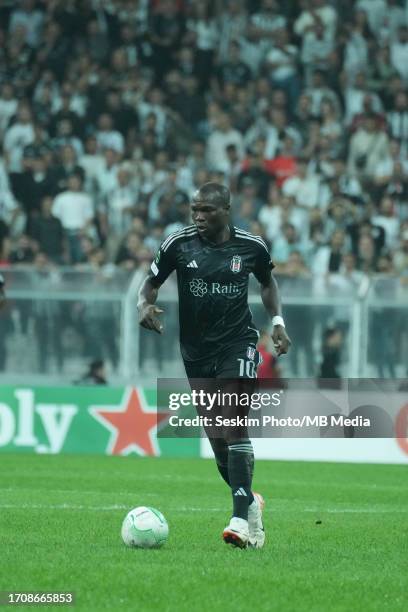 Vincent Aboubakar of Besiktas JK controls the ball duing the 2023/24 UEFA Europa Conference League Group D match between Besiktas JK and FC Lugano at...