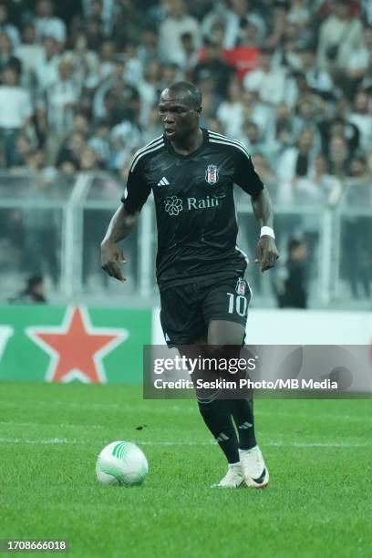 Vincent Aboubakar of Besiktas JK controls the ball duing the 2023/24 UEFA Europa Conference League Group D match between Besiktas JK and FC Lugano at...