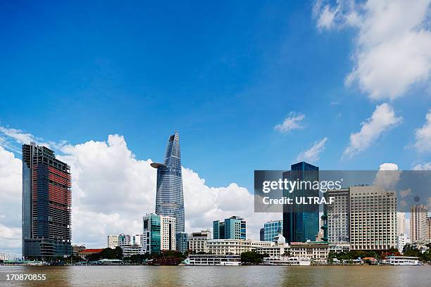 ho chi minh city skyline and sigon river - saigon river stock pictures, royalty-free photos & images