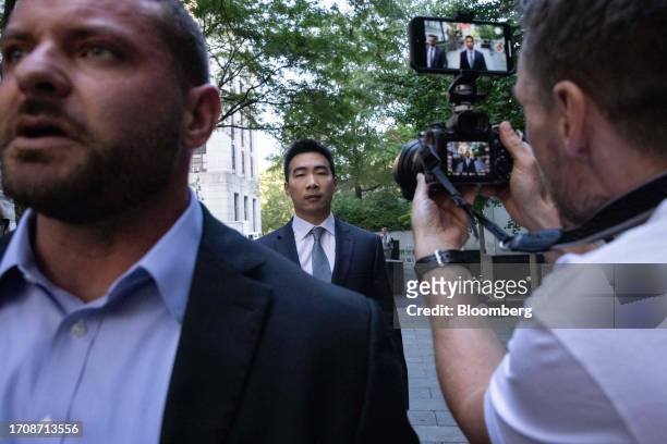 Matt Huang, co-founder and managing partner of Paradigm Operations LP, arrives at court in New York, US, on Thursday, Oct. 5, 2023. Former FTX...