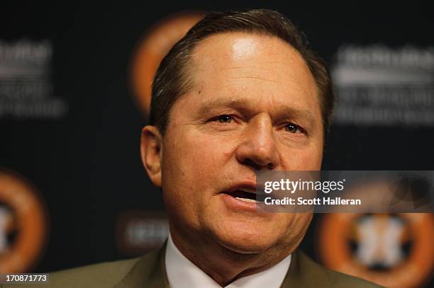 Agent Scott Boras speaks with the media after the Houston Astros signed first overall draft pick Mark Appel to the team prior to the start of the...