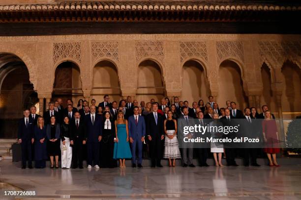 King Felipe VI of Spain and Queen Letizia of Spain and heads of state or government from all 27 EU member states and 20 European nonmembers attending...