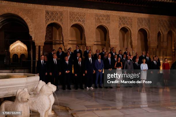 King Felipe VI of Spain and Queen Letizia of Spain and heads of state or government from all 27 EU member states and 20 European nonmembers attending...