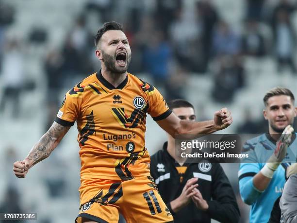 Renato Steffen of FC Lugano celebrates following his sides victory during the UEFA Europa Conference League 2023/24 Group D Besiktas JK and FC Lugano...